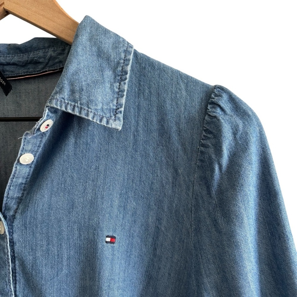 Tommy Hilfiger Tiered Chambray Shirtdress Size 6 Casual Western Boho Cottagecore - Picture 8 of 16